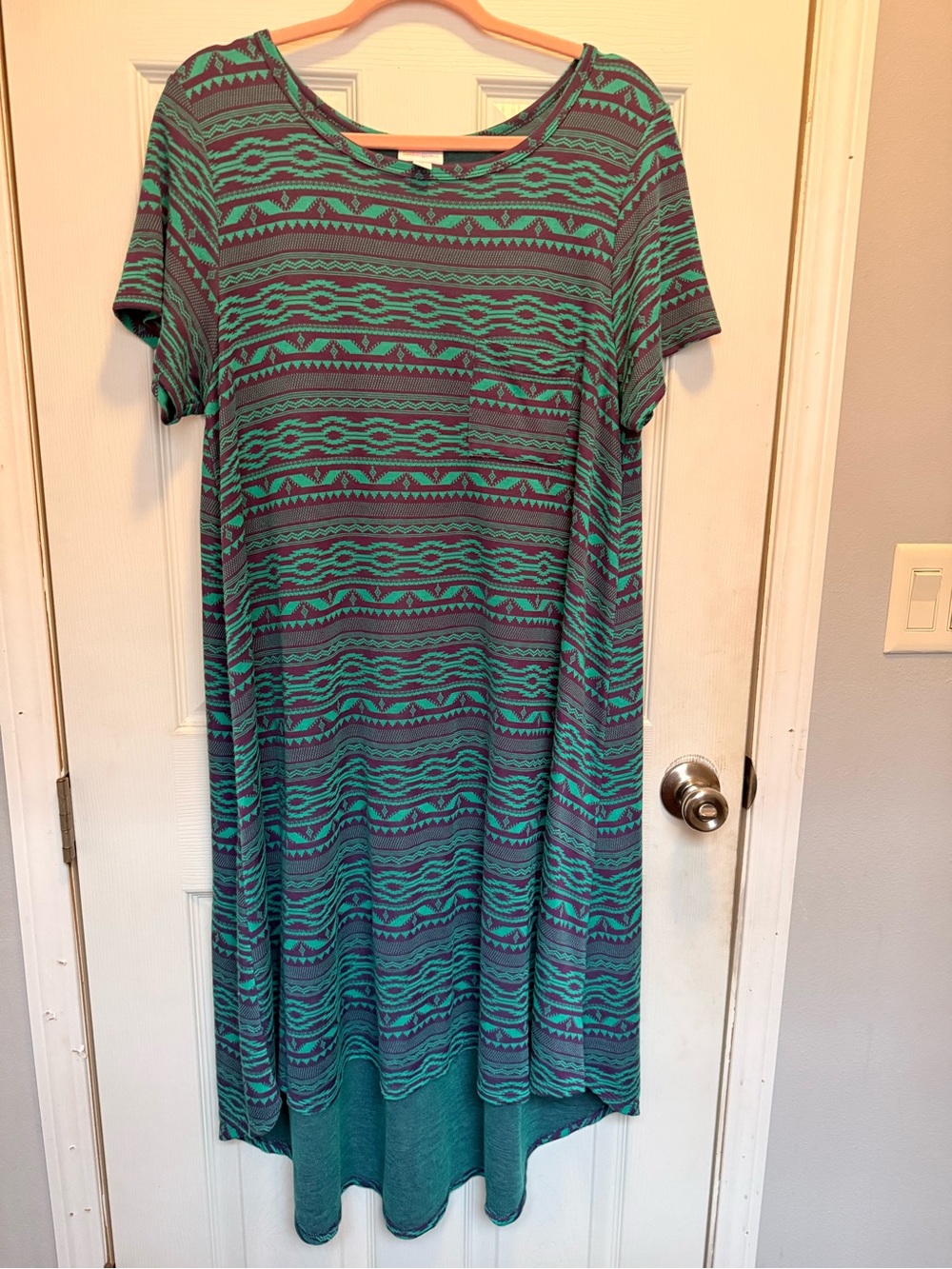LuLaRoe Maxi Dress in Teal and purple Aztec Print